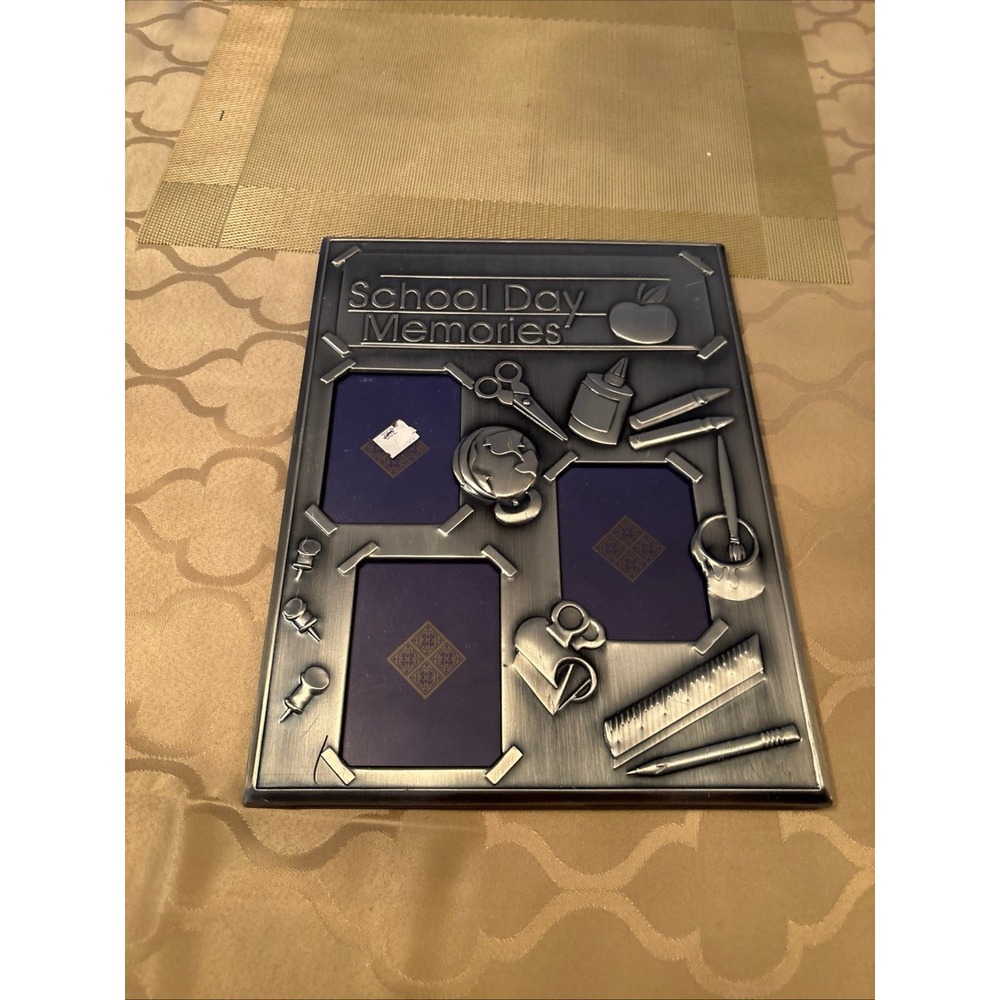 Silver "My School Memories " 3-Photo Frame Never Used